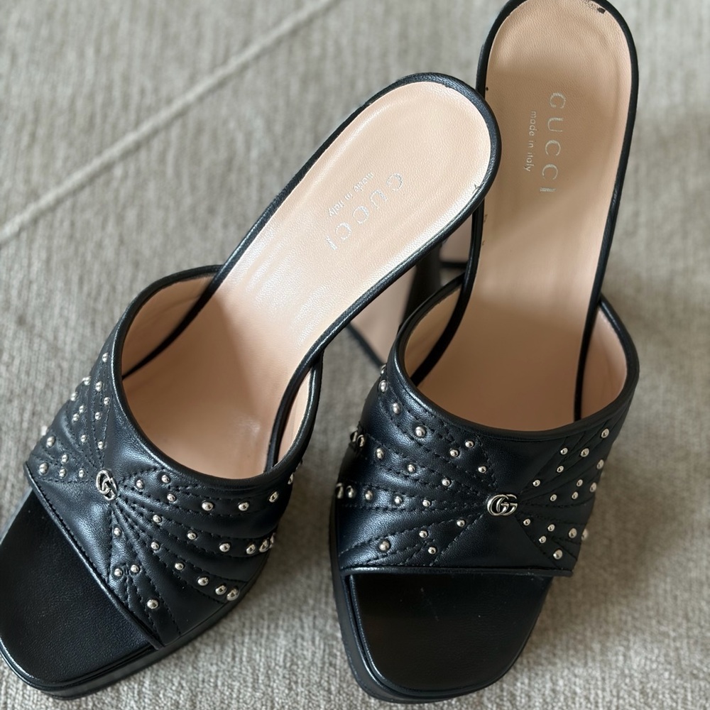 Gucci Stud Embellished Quilted Marmont Fluted Heeled Sandals